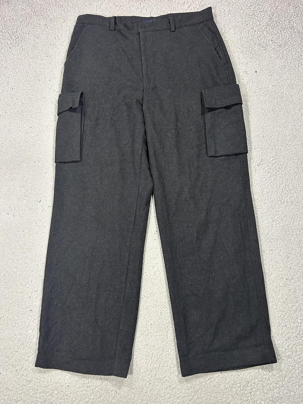 Y2K Gap Cargo Pants Men 36x32 Black Wool Flannel Lined Relaxed Fit Winter Casual